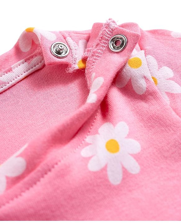 Babyhug Cotton Knit Full Sleeves T-Shirt & Pyjama Co-ord Night Suit With Floral Print - Pink