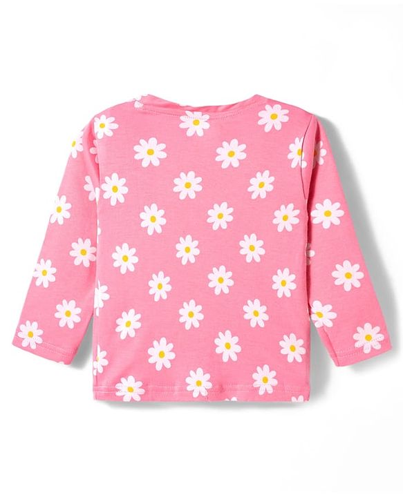Babyhug Cotton Knit Full Sleeves T-Shirt & Pyjama Co-ord Night Suit With Floral Print - Pink