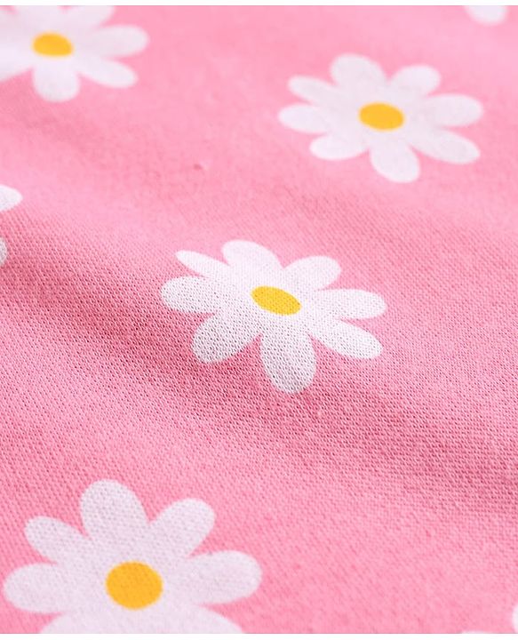 Babyhug Cotton Knit Full Sleeves T-Shirt & Pyjama Co-ord Night Suit With Floral Print - Pink