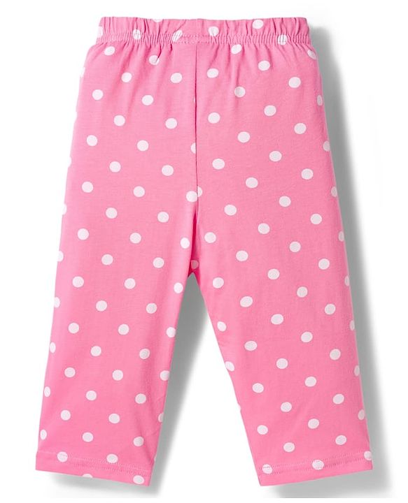 Babyhug Cotton Knit Full Sleeves T-Shirt & Pyjama Co-ord Night Suit With Polka Dot Print - Pink