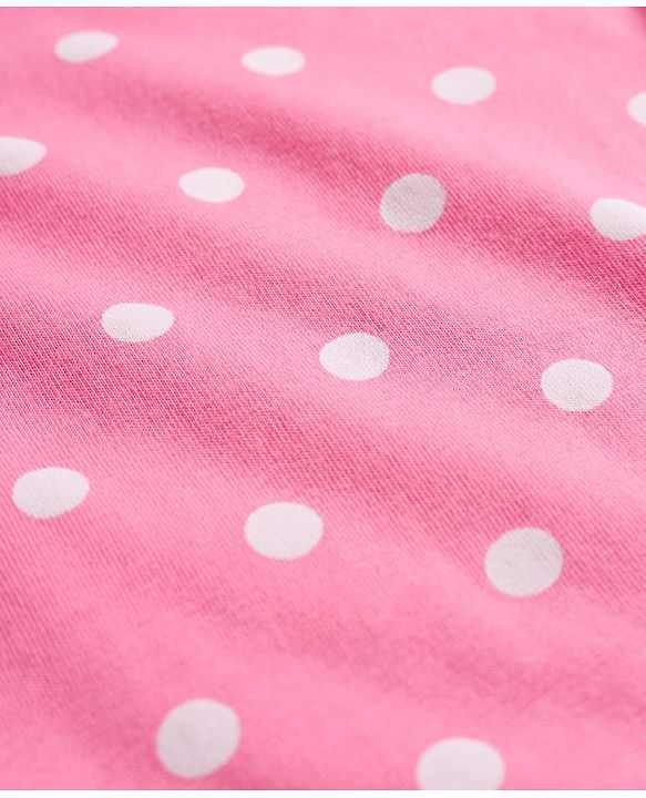 Babyhug Cotton Knit Full Sleeves T-Shirt & Pyjama Co-ord Night Suit With Polka Dot Print - Pink