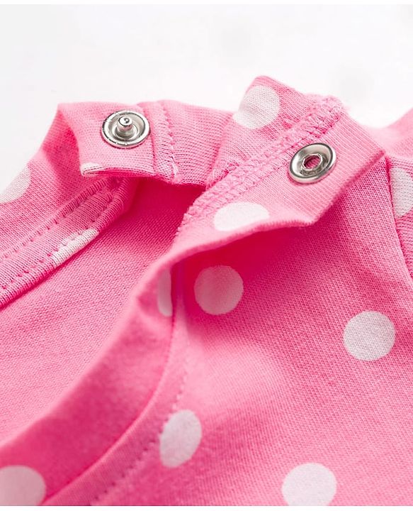 Babyhug Cotton Knit Full Sleeves T-Shirt & Pyjama Co-ord Night Suit With Polka Dot Print - Pink