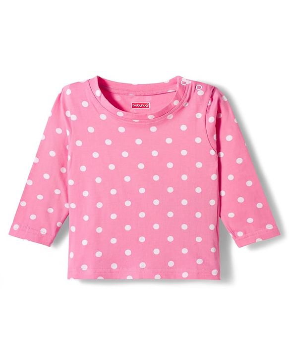 Babyhug Cotton Knit Full Sleeves T-Shirt & Pyjama Co-ord Night Suit With Polka Dot Print - Pink