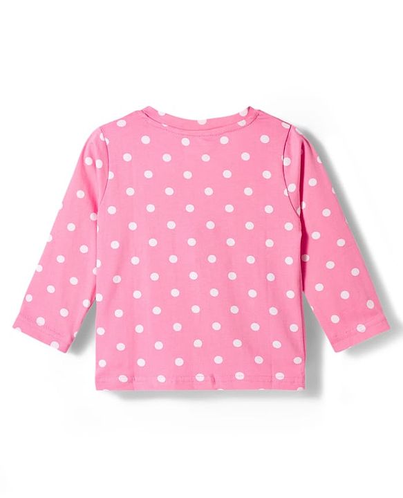 Babyhug Cotton Knit Full Sleeves T-Shirt & Pyjama Co-ord Night Suit With Polka Dot Print - Pink