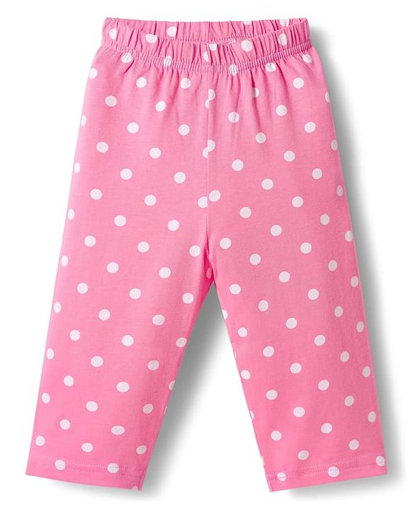 Babyhug Cotton Knit Full Sleeves T-Shirt & Pyjama Co-ord Night Suit With Polka Dot Print - Pink