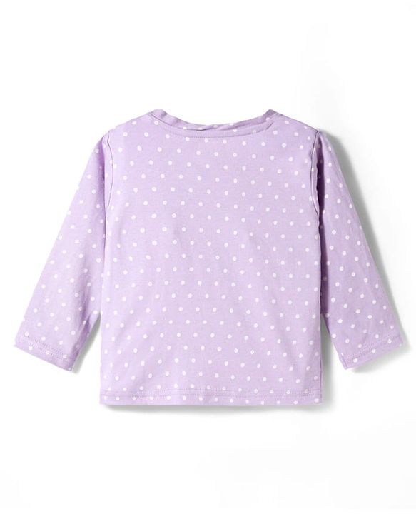 Babyhug Cotton Knit Full Sleeves T-Shirt & Pyjama Co-ord Night Suit With Polka Dot Print - Lilac