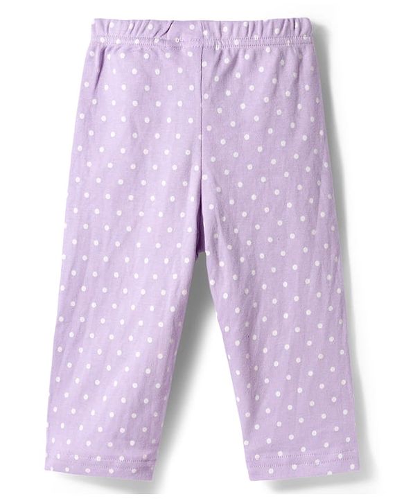 Babyhug Cotton Knit Full Sleeves T-Shirt & Pyjama Co-ord Night Suit With Polka Dot Print - Lilac
