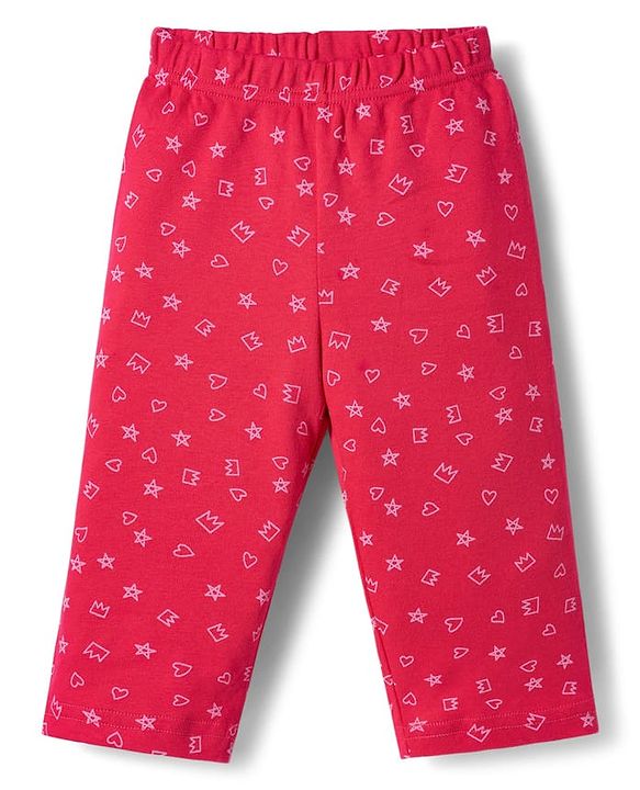Babyhug Cotton Knit Full Sleeves T-Shirt & Pyjama Co-ord Night Suit With Shapes Print - Red