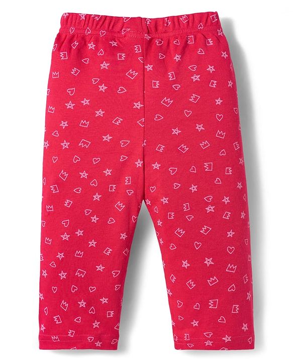 Babyhug Cotton Knit Full Sleeves T-Shirt & Pyjama Co-ord Night Suit With Shapes Print - Red