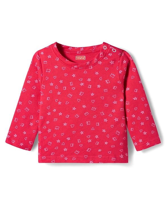 Babyhug Cotton Knit Full Sleeves T-Shirt & Pyjama Co-ord Night Suit With Shapes Print - Red