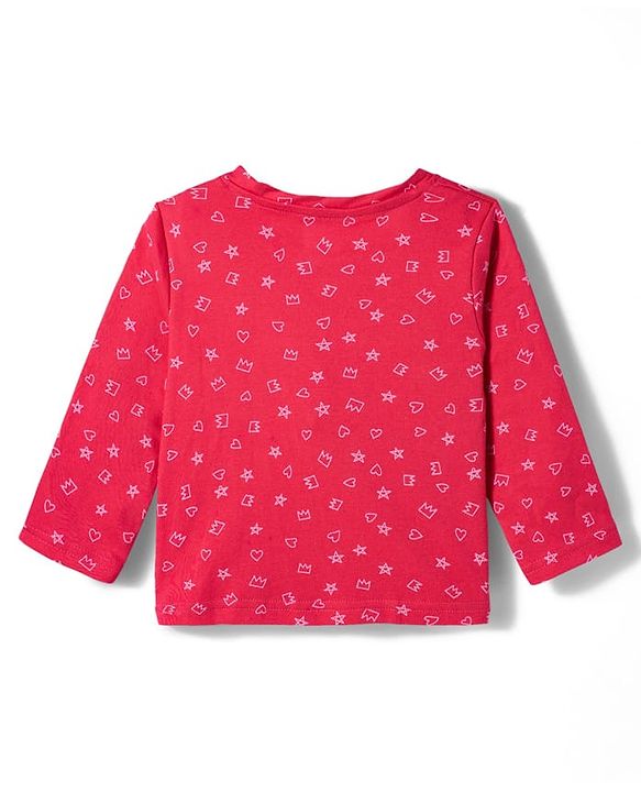 Babyhug Cotton Knit Full Sleeves T-Shirt & Pyjama Co-ord Night Suit With Shapes Print - Red