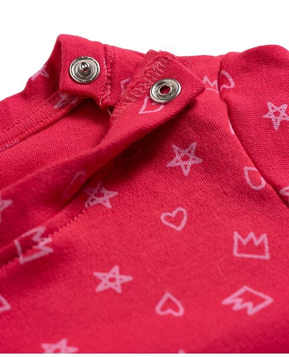 Babyhug Cotton Knit Full Sleeves T-Shirt & Pyjama Co-ord Night Suit With Shapes Print - Red
