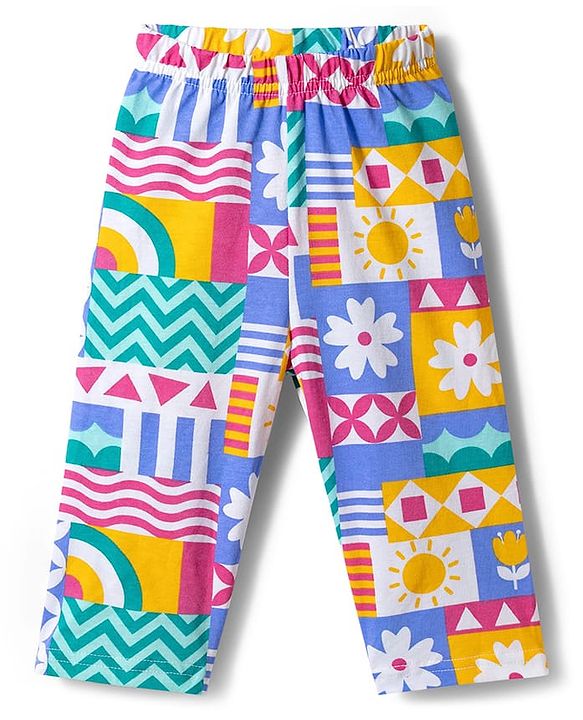 Babyhug Cotton Knit Full Sleeves Printed T-Shirt & Pyjama Co-ord Night Suit - Multicolor