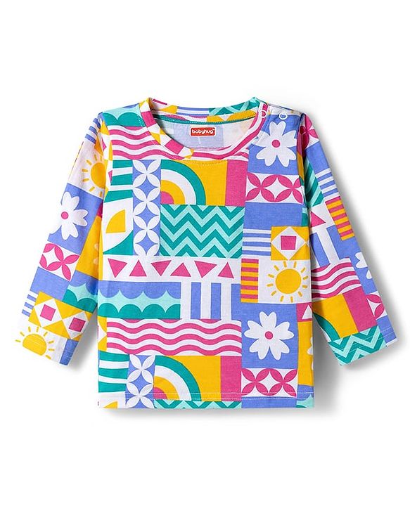 Babyhug Cotton Knit Full Sleeves Printed T-Shirt & Pyjama Co-ord Night Suit - Multicolor