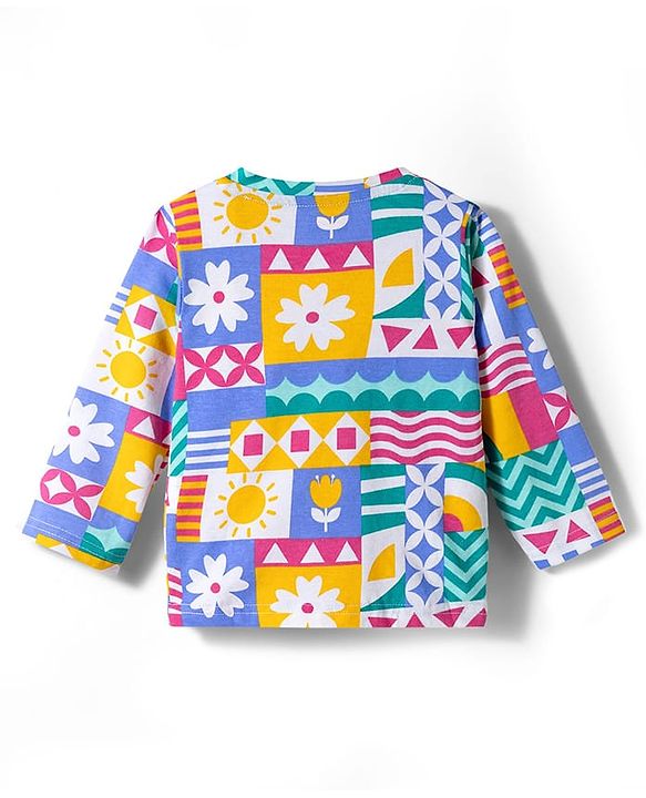 Babyhug Cotton Knit Full Sleeves Printed T-Shirt & Pyjama Co-ord Night Suit - Multicolor