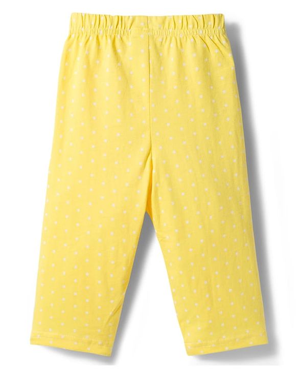 Babyhug Cotton Knit Full Sleeves T-Shirt & Pyjama Co-ord Night Suit With Polka Dot Print - Yellow