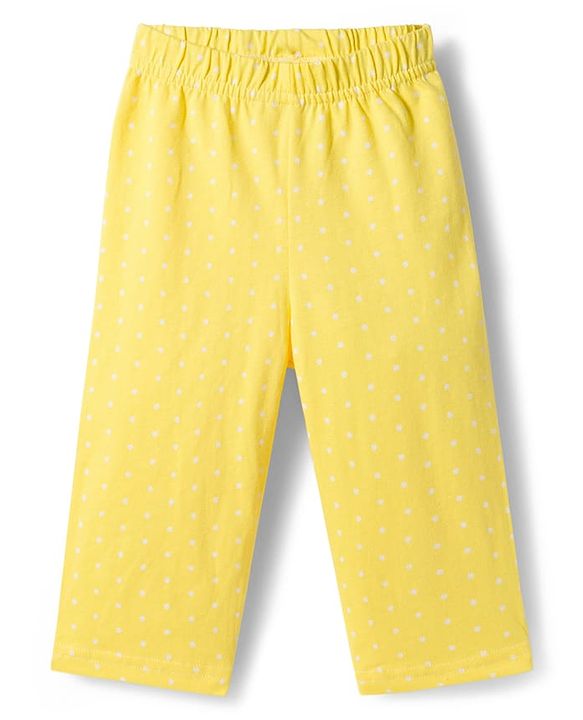 Babyhug Cotton Knit Full Sleeves T-Shirt & Pyjama Co-ord Night Suit With Polka Dot Print - Yellow