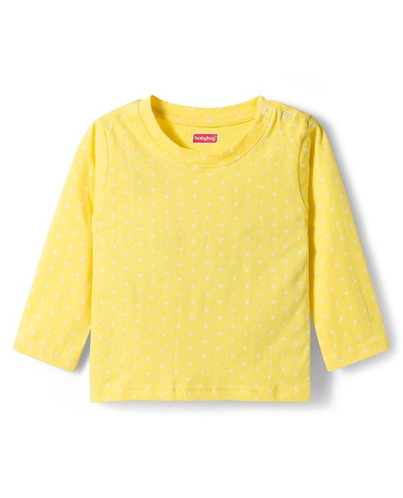 Babyhug Cotton Knit Full Sleeves T-Shirt & Pyjama Co-ord Night Suit With Polka Dot Print - Yellow