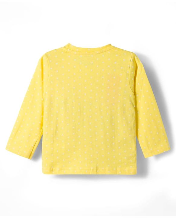 Babyhug Cotton Knit Full Sleeves T-Shirt & Pyjama Co-ord Night Suit With Polka Dot Print - Yellow