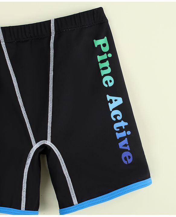 Pine Active Swimming Trunk With Text Print - Black