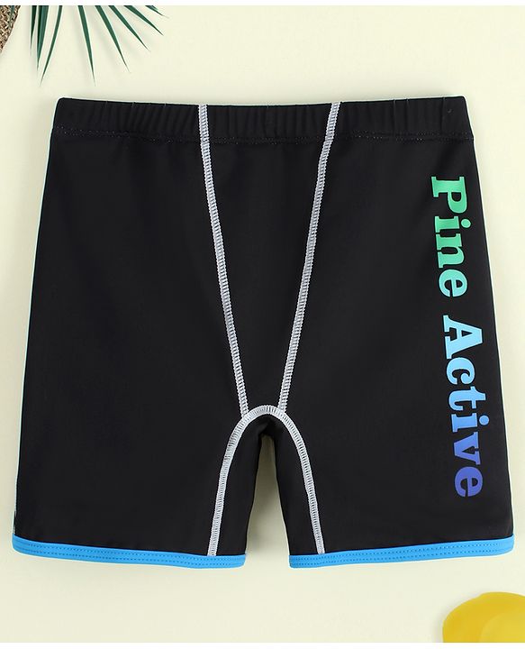 Pine Active Swimming Trunk With Text Print - Black