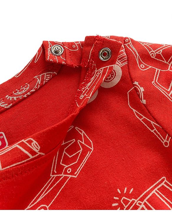 Babyhug Cotton Knit Full Sleeves Co-ords Night Suit With Vehicle Print - Red
