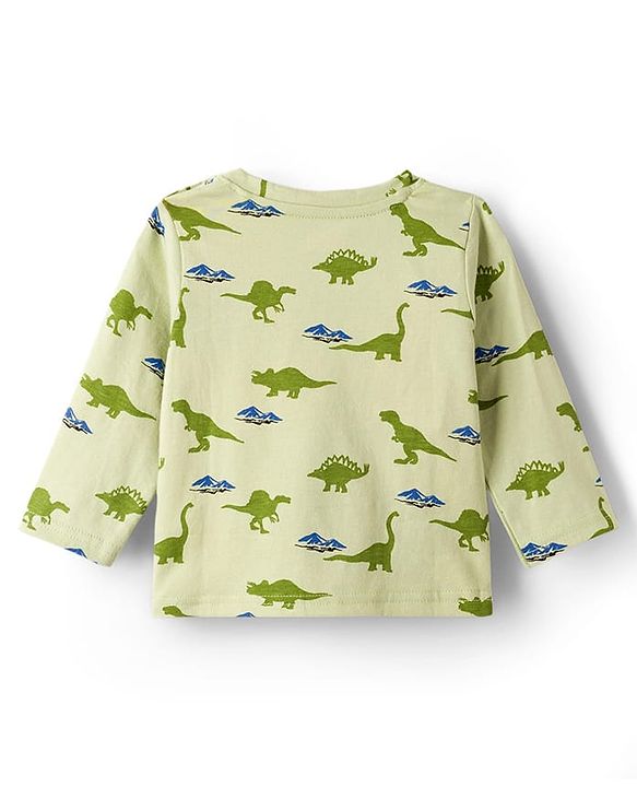 Babyhug Cotton Knit Full Sleeves Co-ords Night Suit With Dino Print - Light Green