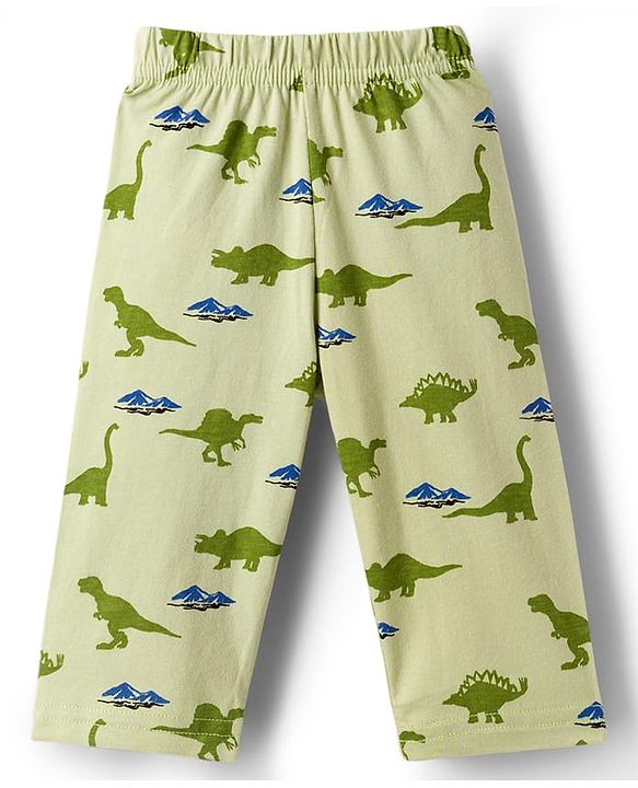 Babyhug Cotton Knit Full Sleeves Co-ords Night Suit With Dino Print - Light Green