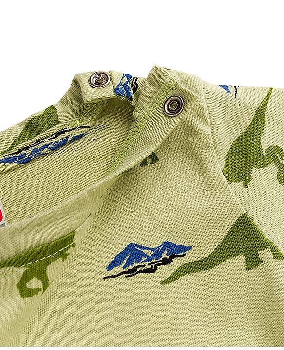 Babyhug Cotton Knit Full Sleeves Co-ords Night Suit With Dino Print - Light Green