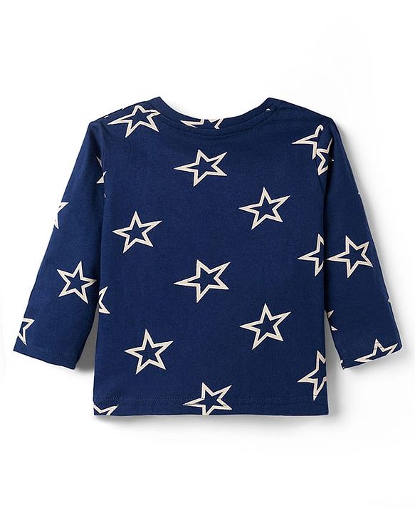 Babyhug Cotton Knit Full Sleeves Co-ords Night Suit With Star Print - Navy Blue