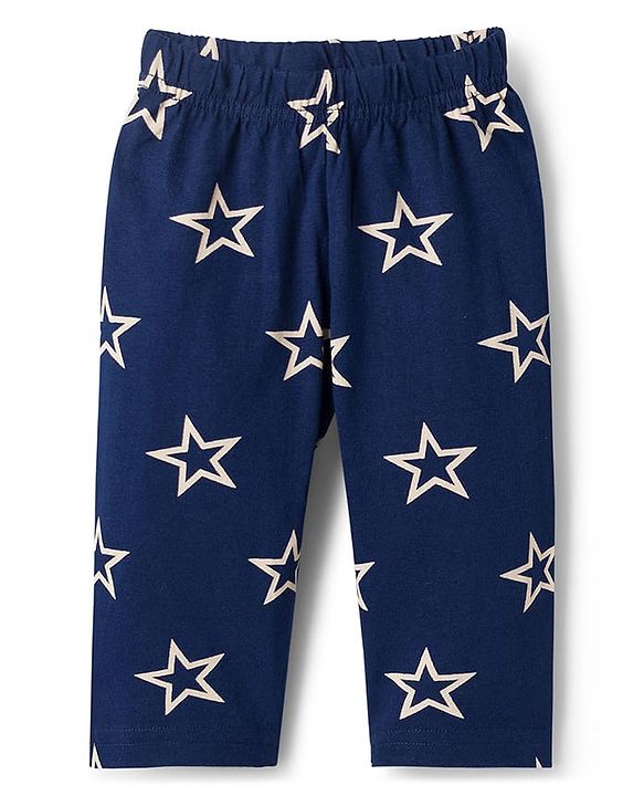 Babyhug Cotton Knit Full Sleeves Co-ords Night Suit With Star Print - Navy Blue