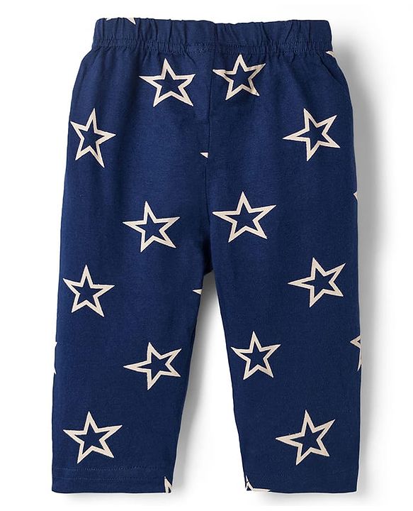 Babyhug Cotton Knit Full Sleeves Co-ords Night Suit With Star Print - Navy Blue