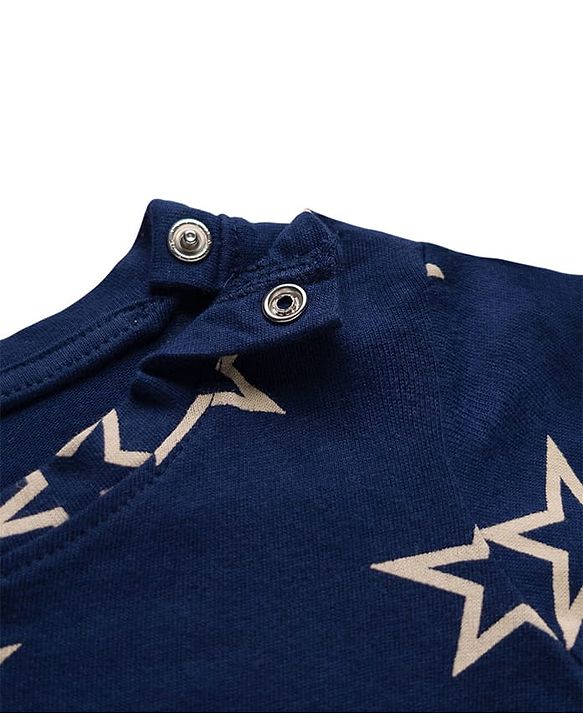 Babyhug Cotton Knit Full Sleeves Co-ords Night Suit With Star Print - Navy Blue