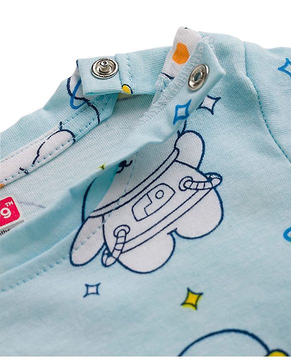 Babyhug Cotton Knit Full Sleeves Co-ords Night Suit With Bunny Print - Light Blue