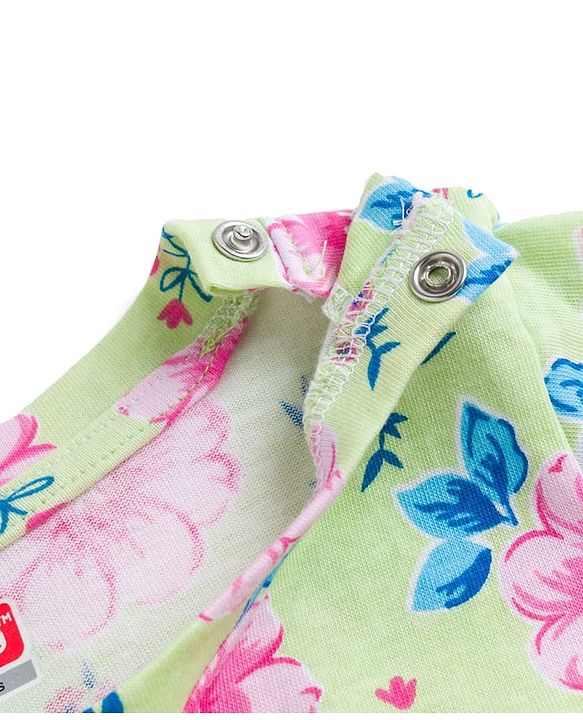 Babyhug Cotton Knit Full Sleeves T-Shirt & Pyjama Co-ord Night Suit With Floral Print - Light Green