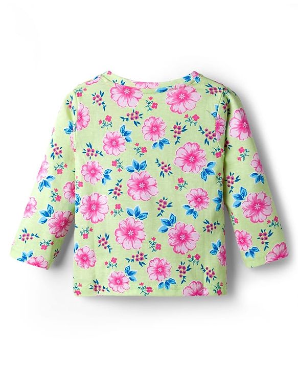 Babyhug Cotton Knit Full Sleeves T-Shirt & Pyjama Co-ord Night Suit With Floral Print - Light Green