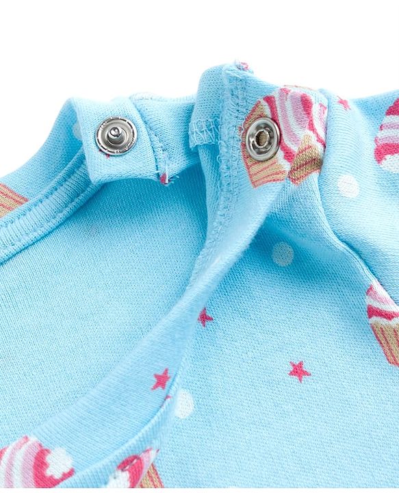Babyhug Cotton Knit Full Sleeves T-Shirt & Pyjama Co-ord Night Suit With Cupcake Print - Light Blue