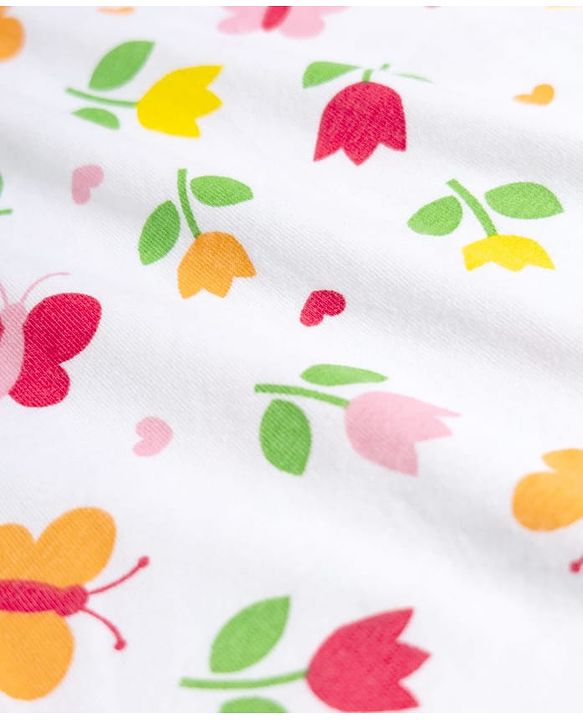 Babyhug Cotton Knit Full Sleeves T-Shirt & Pyjama Co-ord Night Suit With Floral & Butterfly Print - White