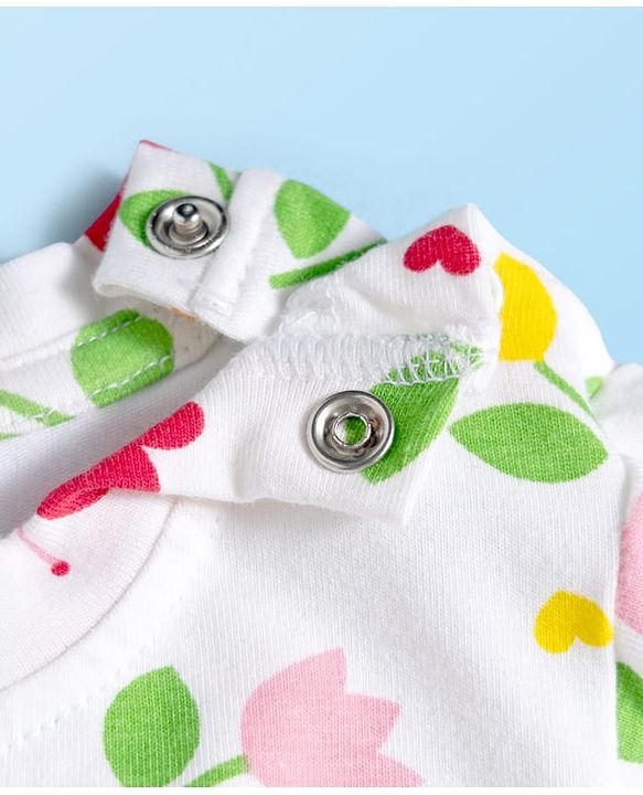 Babyhug Cotton Knit Full Sleeves T-Shirt & Pyjama Co-ord Night Suit With Floral & Butterfly Print - White