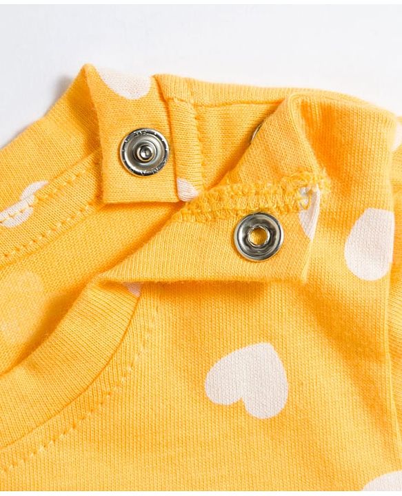 Babyhug Cotton Knit Full Sleeves T-Shirt & Pyjama Co-ord Night Suit With Heart Print - Yellow