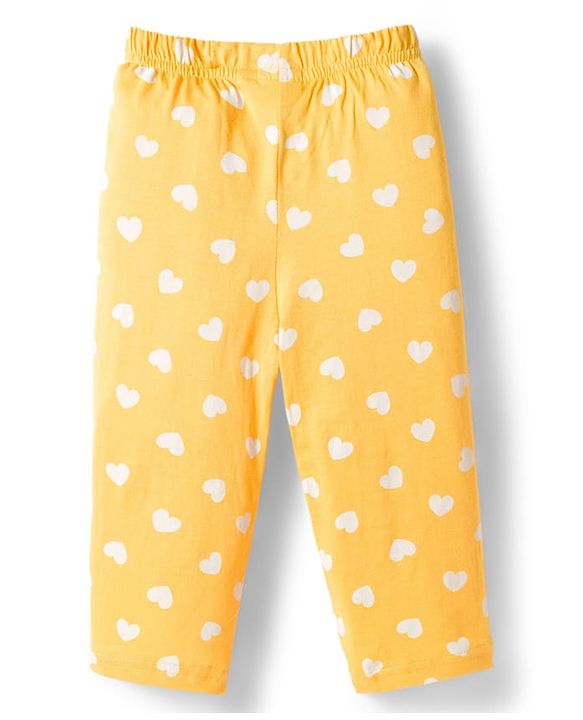 Babyhug Cotton Knit Full Sleeves T-Shirt & Pyjama Co-ord Night Suit With Heart Print - Yellow