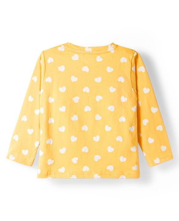 Babyhug Cotton Knit Full Sleeves T-Shirt & Pyjama Co-ord Night Suit With Heart Print - Yellow