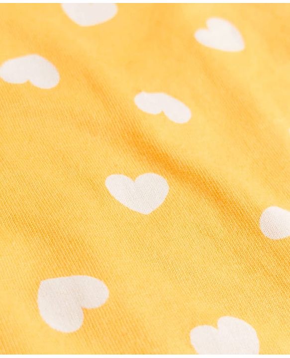 Babyhug Cotton Knit Full Sleeves T-Shirt & Pyjama Co-ord Night Suit With Heart Print - Yellow