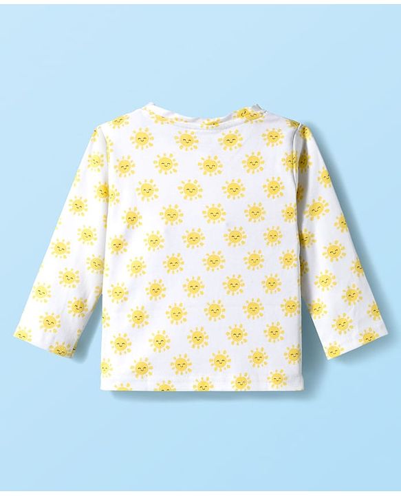 Babyhug Cotton Knit Full Sleeves T-Shirt & Pyjama Co-ord Night Suit With Sun Print - White