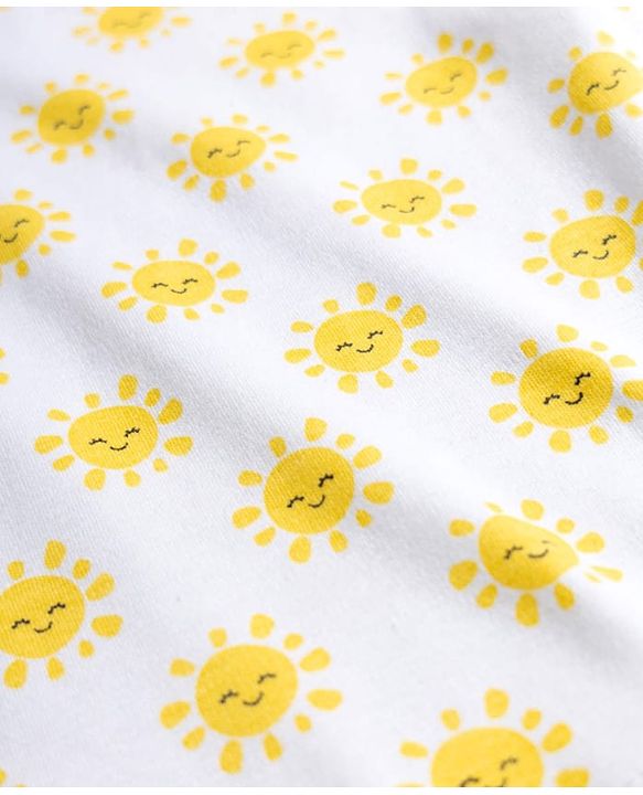 Babyhug Cotton Knit Full Sleeves T-Shirt & Pyjama Co-ord Night Suit With Sun Print - White