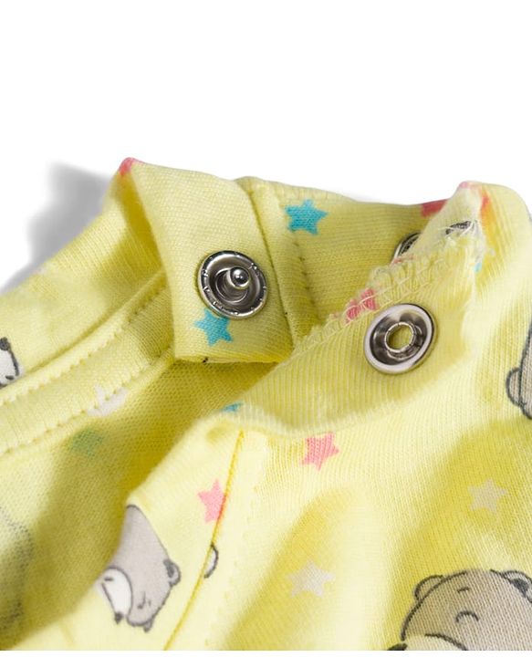 Babyhug Cotton Knit Full Sleeves T-Shirt & Pyjama Co-ord Night Suit With Animal Print - Yellow