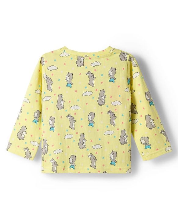 Babyhug Cotton Knit Full Sleeves T-Shirt & Pyjama Co-ord Night Suit With Animal Print - Yellow