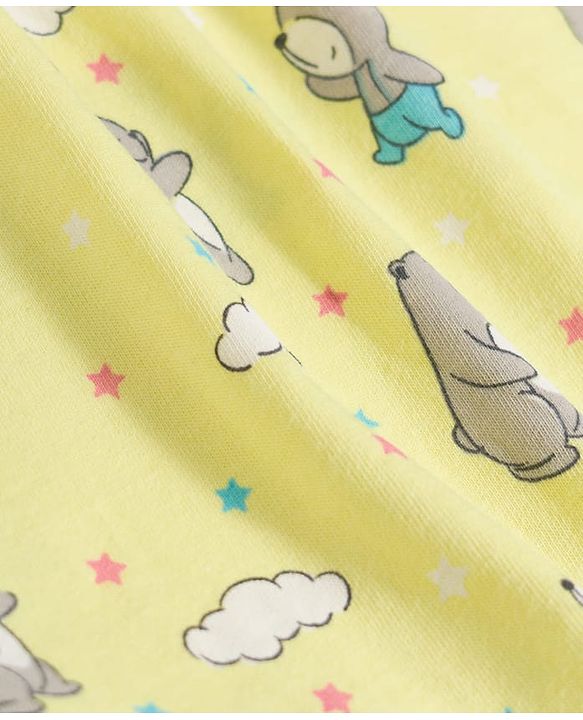 Babyhug Cotton Knit Full Sleeves T-Shirt & Pyjama Co-ord Night Suit With Animal Print - Yellow