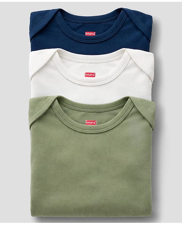 Babyhug 100% Pure Superfine 100% Cotton Knit Half Sleeves Solid Onesies Pack of 3 - Multicolor