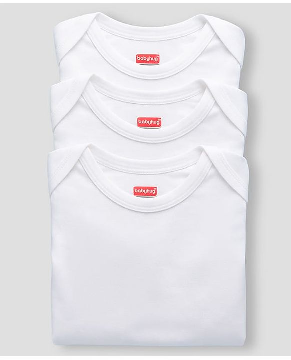 Babyhug 100% Pure Superfine Cotton Knit Half Sleeves Solid Onesies Pack of 3 - White
